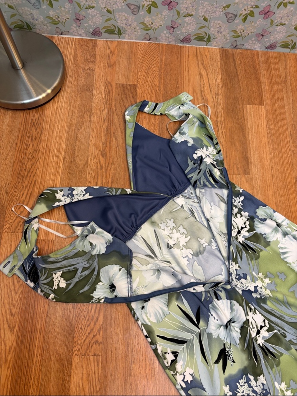 Connected Apparel green and blue tropical print sleeveless sheath dress. Size 16 - Picture 10 of 17